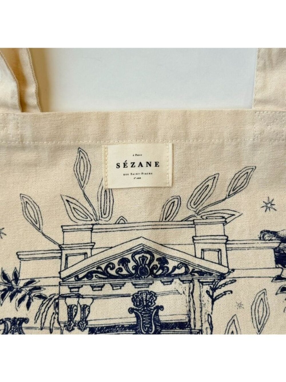 Sézane Illustrated Canvas Tote Bag Women's Cream Graphic Shopper - Picture 3 of 6